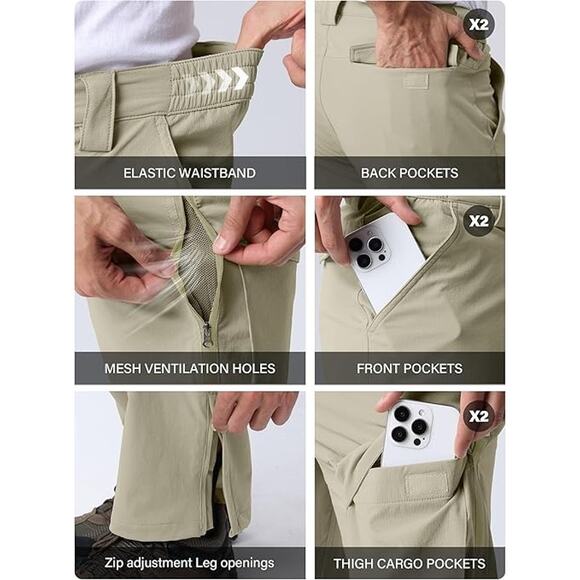 Men's Pants Size 42 Casual Cargo Stretch Pants Lightweight Waterproof UPF 50+ - Picture 4 of 7